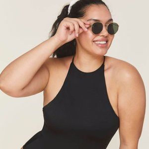 Andie | The Asbury One Piece - Glossy Eco Nylon - Black - Classic